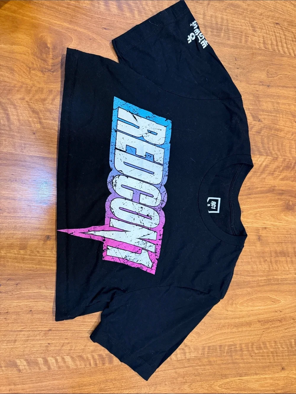 Reckon Cropped Graphic Tee - Black with Blue & Pink Logo